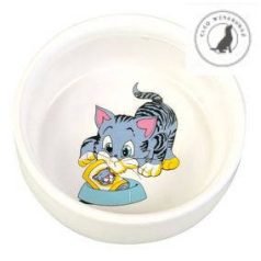   Trixie Ceramic Bowl - kerámia tál (fehér, mintás) macskák részére (0,3l /Ø11cm)