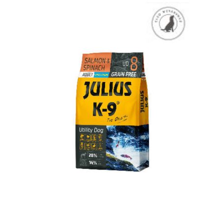 JULIUS K-9 UD8 Adult Utility Dog Hypoallergenic Salmon&Spinach (lazac&spenót) 10kg - Gabonamentes száraztáp, felnőtt kutyák részére