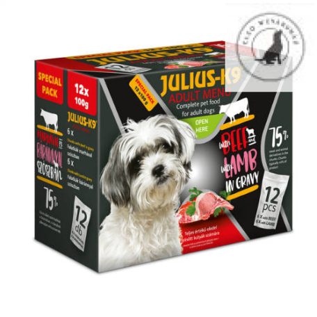 JULIUS-K9 Adult Menu Beef & Lamb (marha,bárány) - Nedves eledel válogatás kutyák részére 6 x (12x100g)