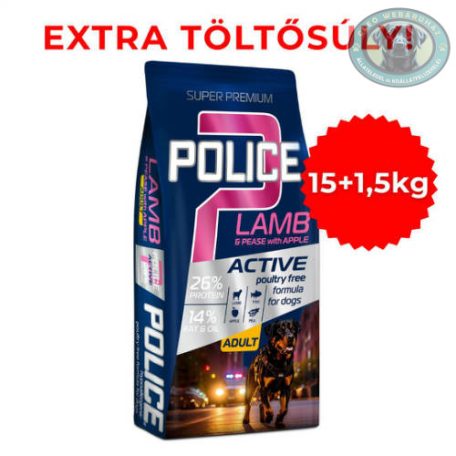 POLICE ADULT Hypoallergenic Lamb&Pease with Apple (bárány, borsó, alma) - TÚLTÖLTÖTT KISZERELÉS! (15 + 1,5 kg)