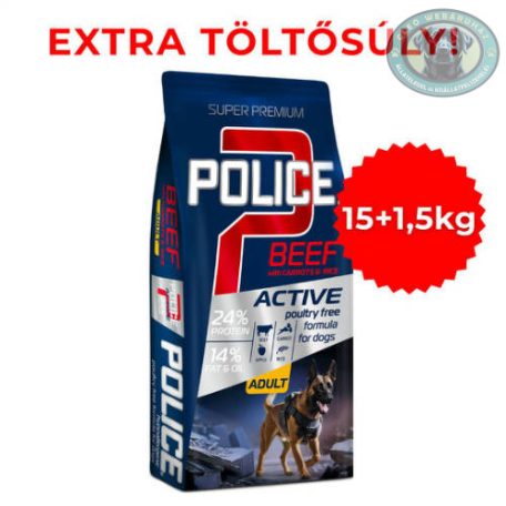 POLICE ADULT Hypoallergenic Beef with Carrots&Rice (marha, sárgarépa, rizs) - TÚLTÖLTÖTT KISZERELÉS! (15 + 1,5 kg)