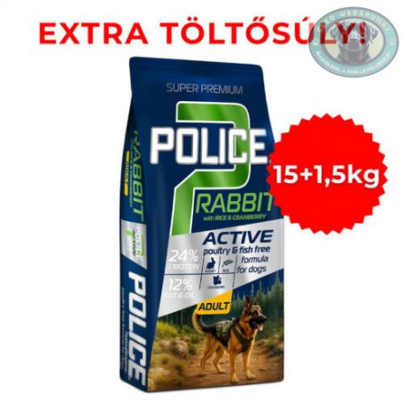 POLICE ADULT Hypoallergenic Rabbit with Rice&Cranberry (nyúl, rizs, vörösáfonya) - TÚLTÖLTÖTT KISZERELÉS! (15 + 1,5 kg)